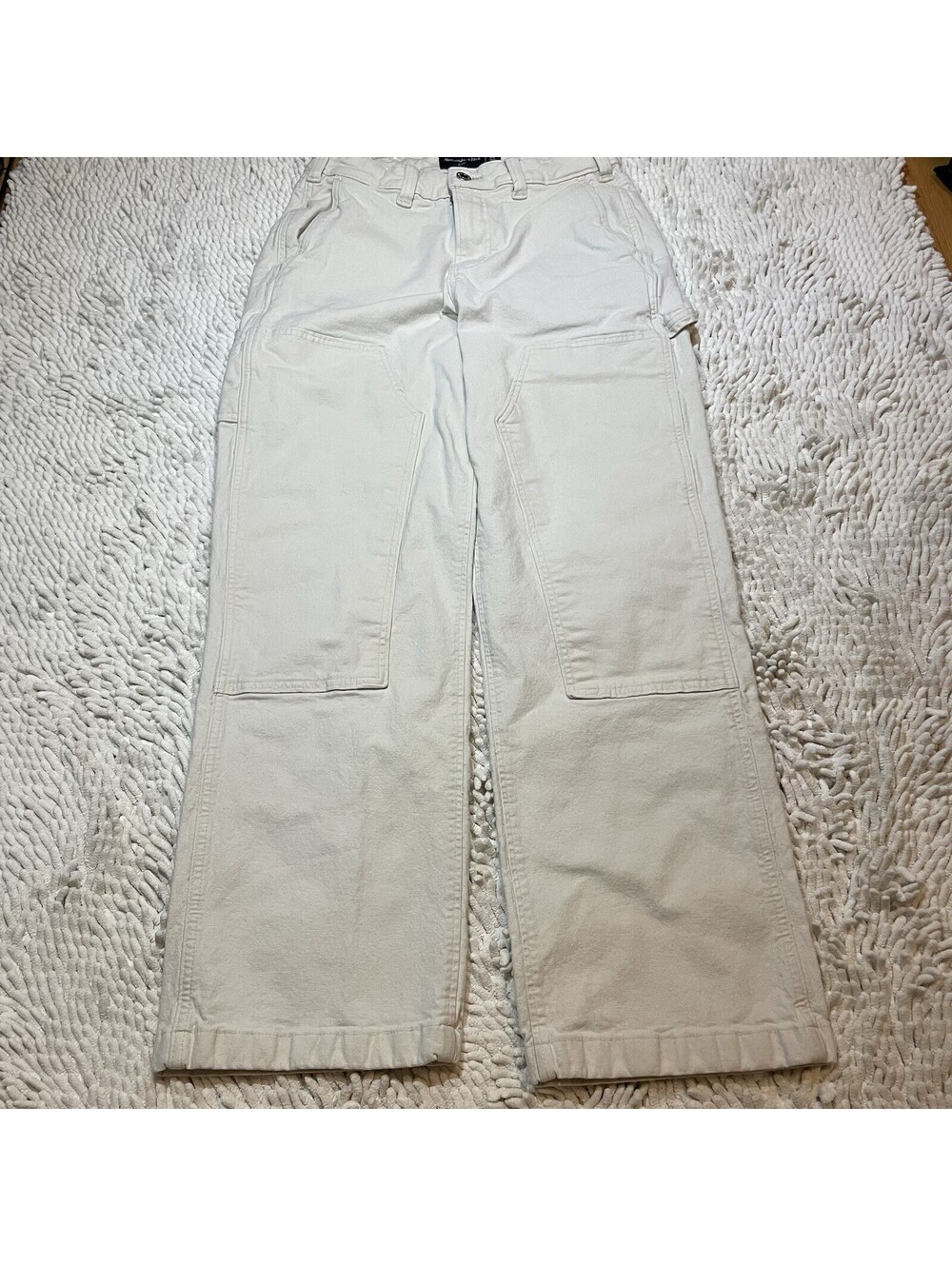 Y2K Abercrombie Fitch Pants Mens 28x26 Double Knee Cream Baggy Carpenter